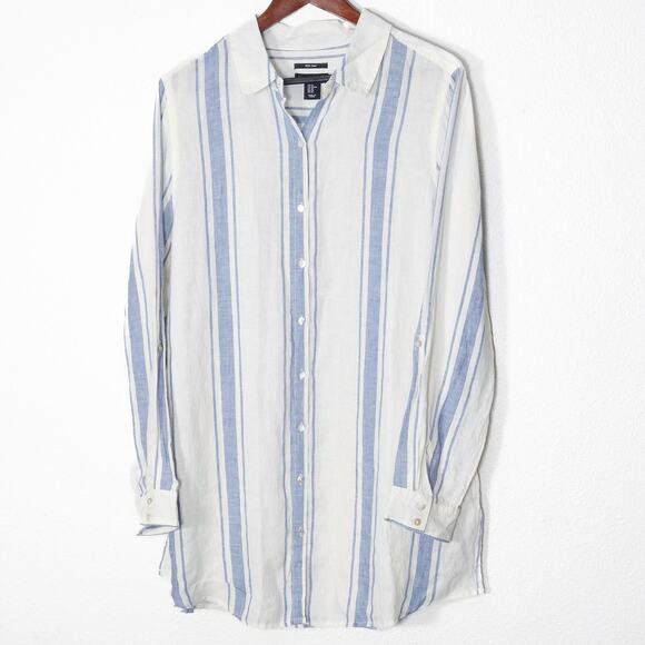 Jones New York Linen Shirt Blue White Striped Size XL Coastal Prep - Picture 1 of 8
